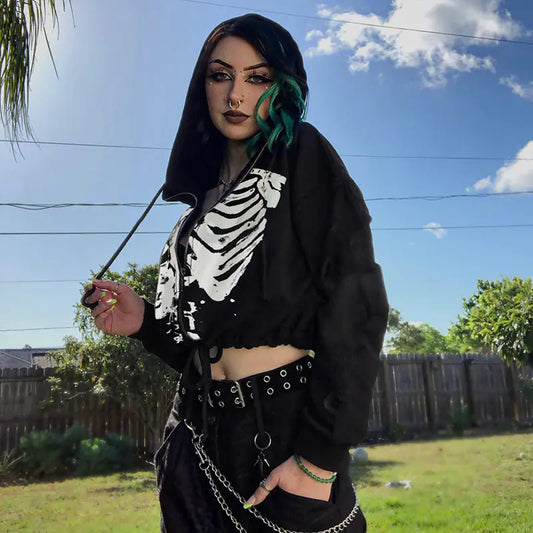Gothic Drawstring Crop Hoodie