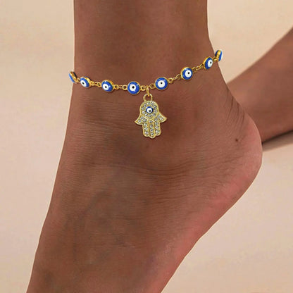Evil Eye Fatiha Hand | 18K Gold Anklet