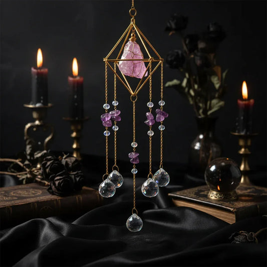 Gemstone Sun Catcher - Sorceress Sanctuary Full pink crystal pendant-All amethyst pendant-All green aventurine pendant-All-green gold pendant-Obsidian pendant