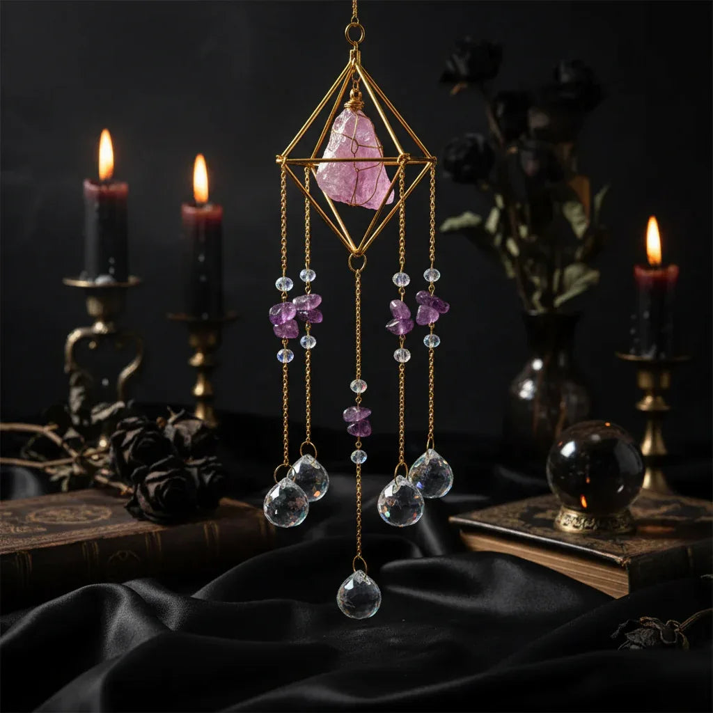 Gemstone Sun Catcher - Sorceress Sanctuary Full pink crystal pendant-All amethyst pendant-All green aventurine pendant-All-green gold pendant-Obsidian pendant