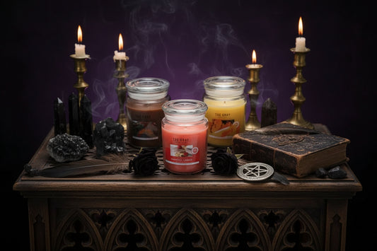 Glass Aromatherapy Candle - Sorceress Sanctuary Apple Cinnamon-Cherry bread-Citrus Cherry-Coffee-Ginger cake