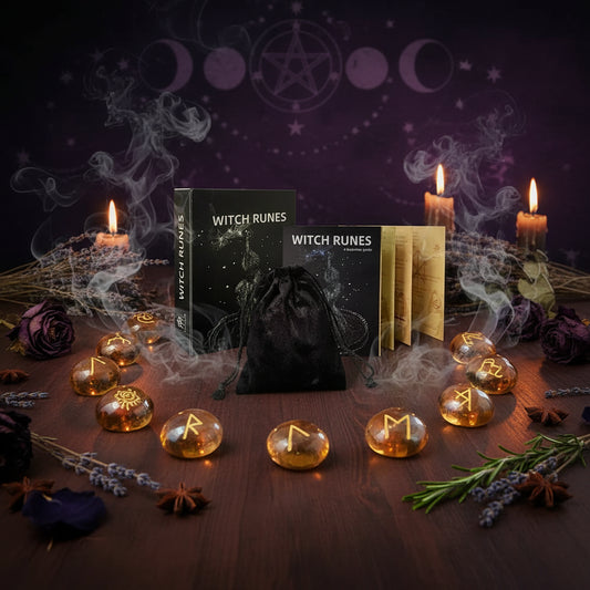 Glass Rune Stones Set - Sorceress Sanctuary Yellow Glaze Inscription