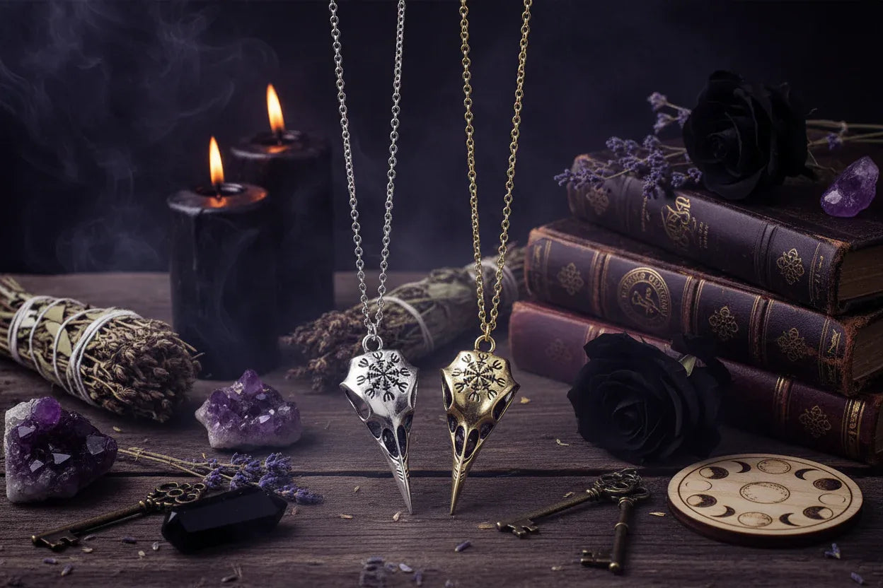 Glow Raven Necklace - Sorceress Sanctuary Silver blue light-Bronze blue light-Bronze green light-Silver Green Light