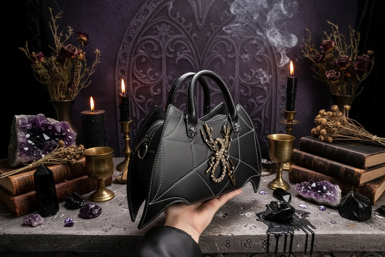 Gothic Bat Bag - Sorceress Sanctuary Light Purple-Light Brown-White-Pink-Black