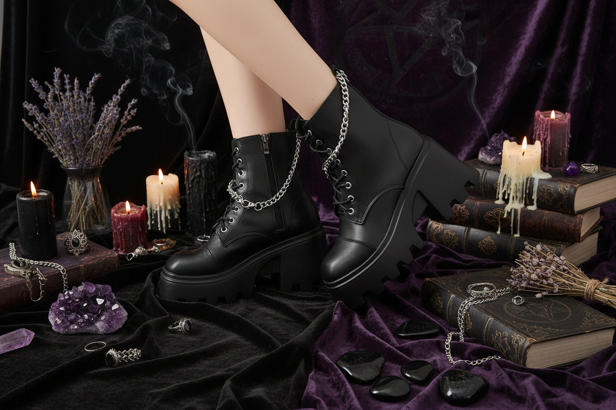 Gothic Chain Boots - Sorceress Sanctuary Black / 35-Black / 36-Black / 37-Black / 38-Black / 39
