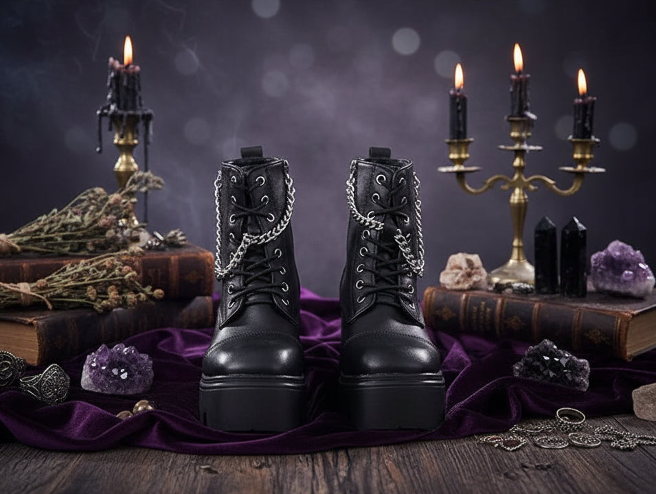 Gothic Chain Boots - Sorceress Sanctuary Black / 35-Black / 36-Black / 37-Black / 38-Black / 39