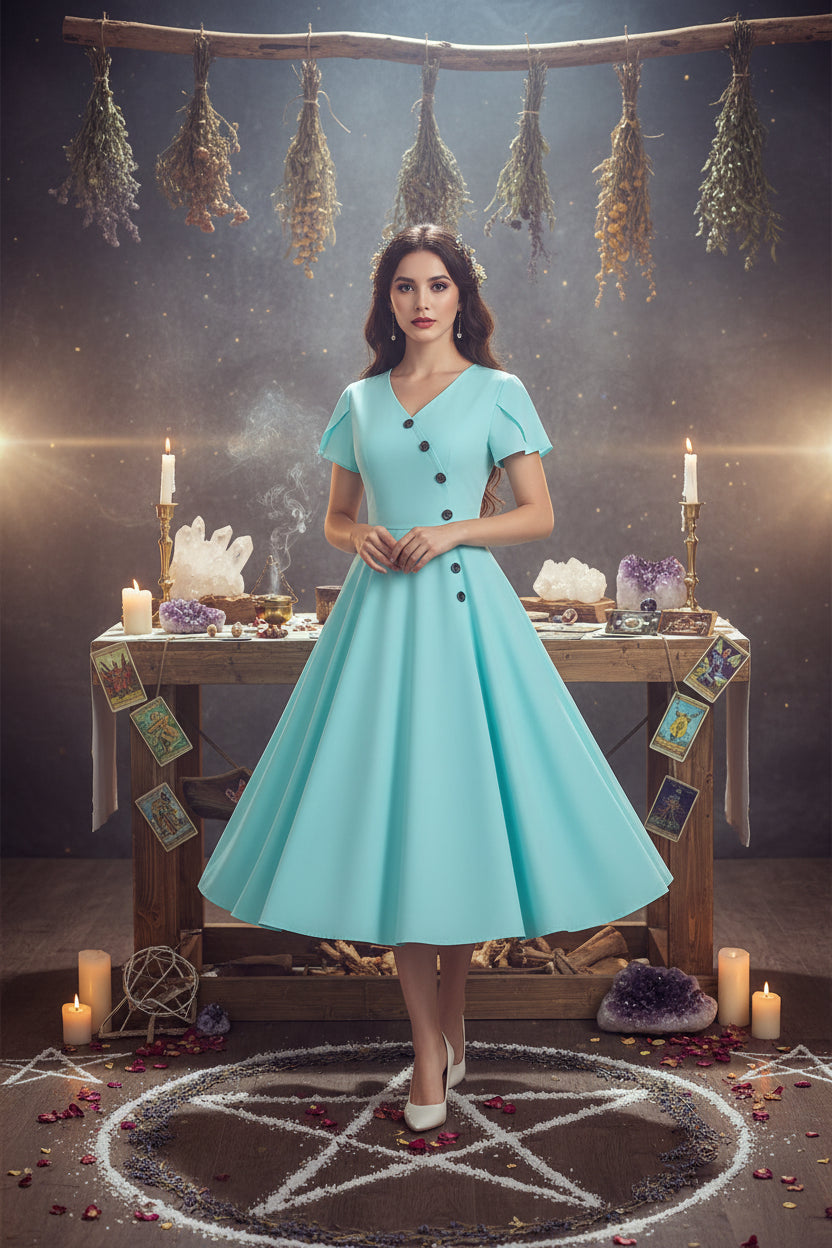 Gothic Midi Dress - Sorceress Sanctuary Light Blue / S-Light Blue / M-Light Blue / L-Light Blue / XL-Light Blue / XXL