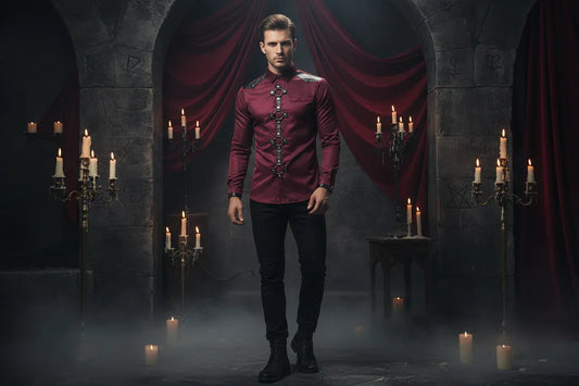 Gothic Studded | Long Sleeve Shirt - Sorceress Sanctuary Wine red / S-Wine red / M-Wine red / L-Wine red / XL-Wine red / XXL