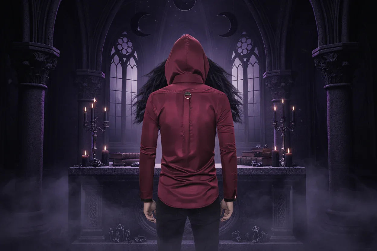 Gothic Studded | Long Sleeve Shirt - Sorceress Sanctuary Wine red / S-Wine red / M-Wine red / L-Wine red / XL-Wine red / XXL
