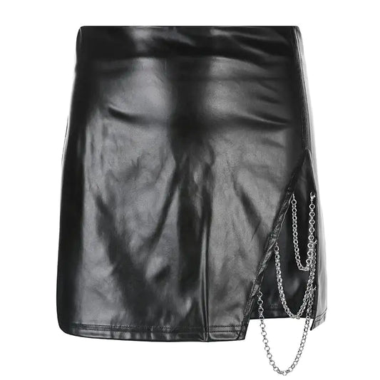 Chain Split Leather Skirt