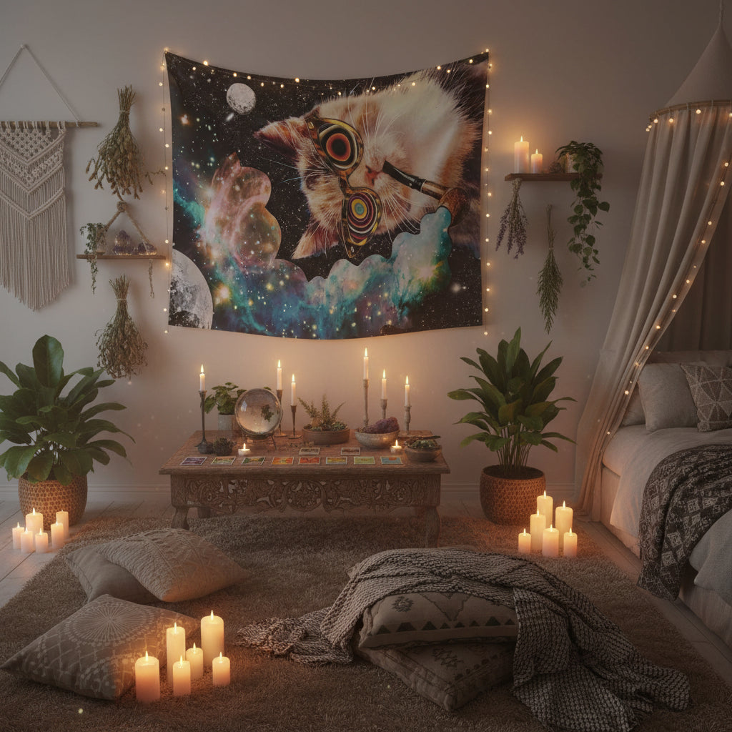 Throwing Stones Cat Tapestry