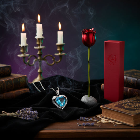 Heart Crystal & Rose Set - Sorceress Sanctuary A-B-Butterfly Heart Blue Gold-D-C