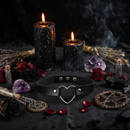 Heart Leather Choker - Sorceress Sanctuary