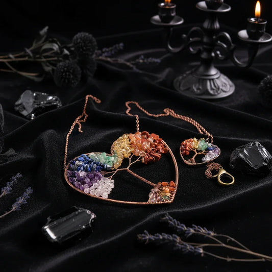 Heart Tree Dreamcatcher - Sorceress Sanctuary Amethyst style-Pink Crystal-Colour 1-Colour 2