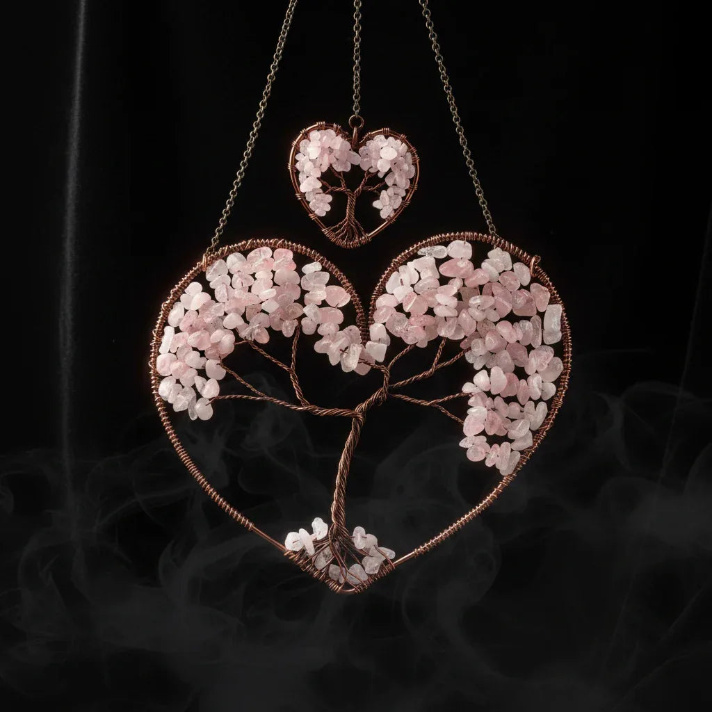 Heart Tree Dreamcatcher - Sorceress Sanctuary Amethyst style-Pink Crystal-Colour 1-Colour 2