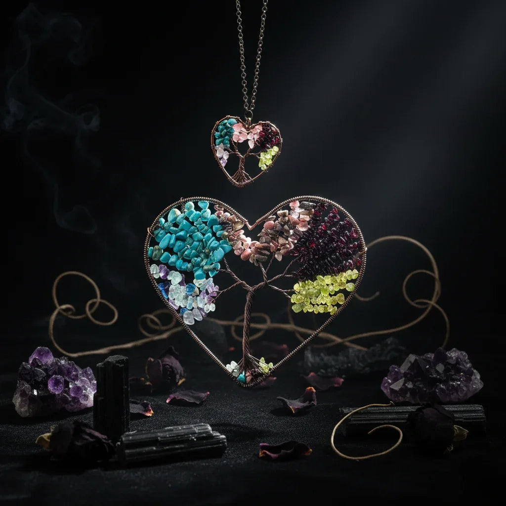 Heart Tree Dreamcatcher - Sorceress Sanctuary Amethyst style-Pink Crystal-Colour 1-Colour 2