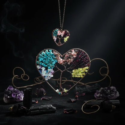 Heart Tree Dreamcatcher - Sorceress Sanctuary Amethyst style-Pink Crystal-Colour 1-Colour 2