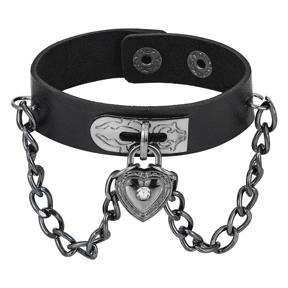 Wiccan Heart-Shaped Lock Link Leather Bracelet