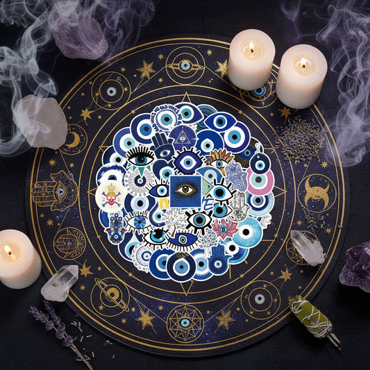 Collection of eye-themed stickers in various designs on a white background