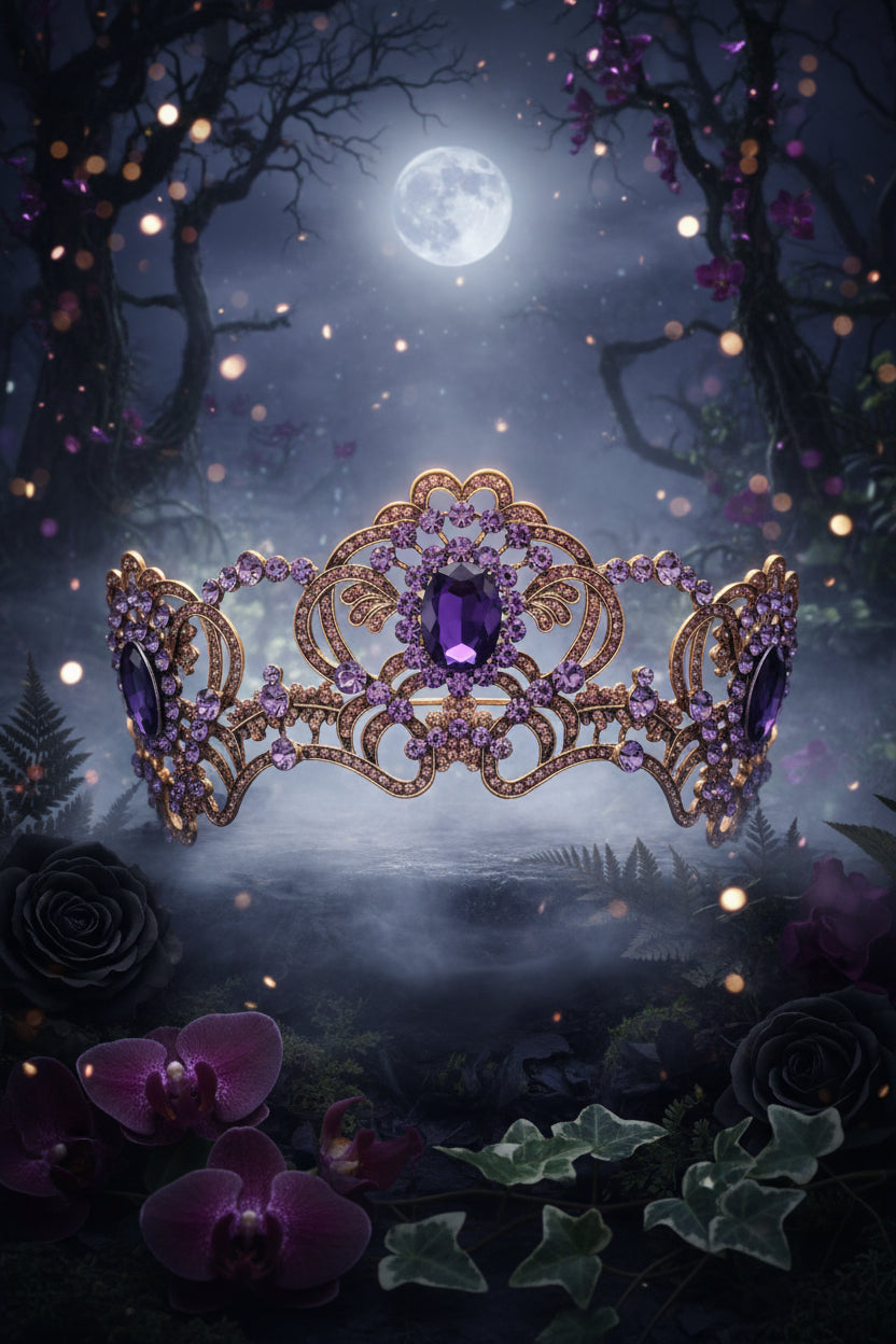 Purple Rhinestone Crystal Crown Headband for Brides Sorceress Sanctuary