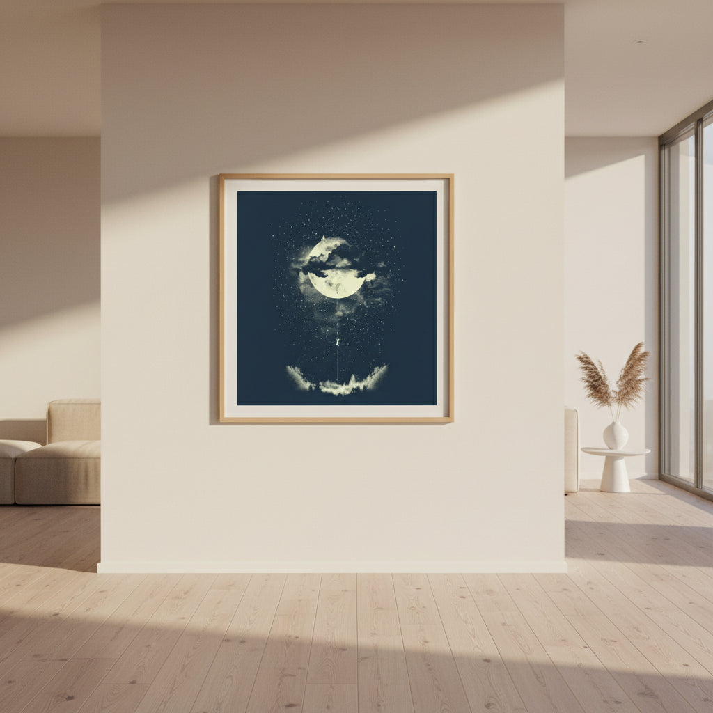 Artistic depiction of a smiley face formed by clouds and moon in a night sky.