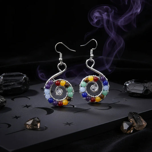 Natural Crystal Spiral Chakra Earrings Sorceress Sanctuary