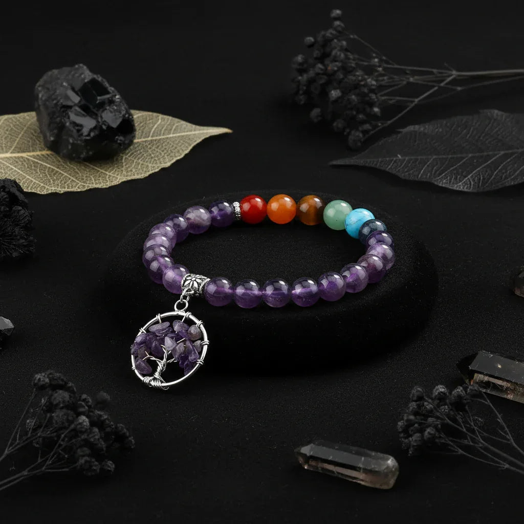 Seven-Color Natural Crystal Round Beads Bracelet Sorceress Sanctuary