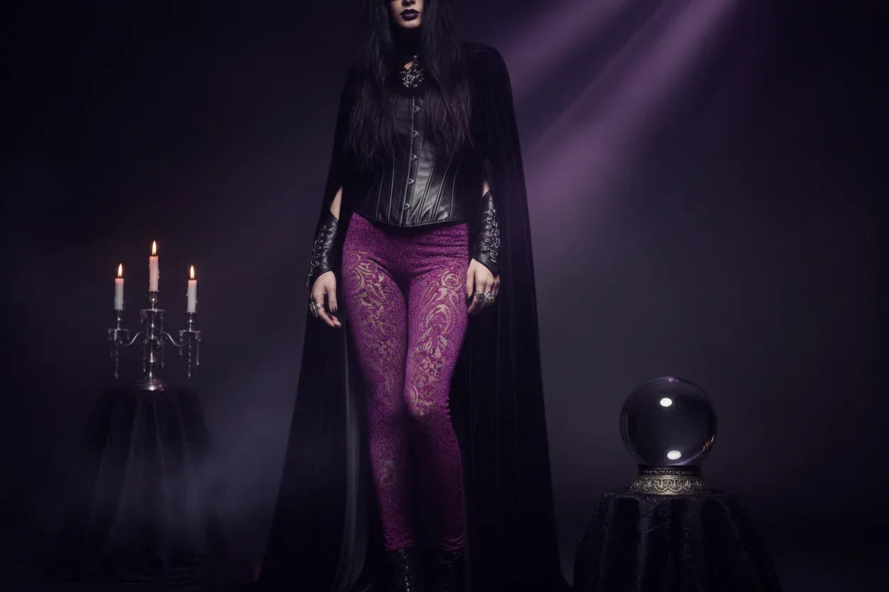 Lace Gothic Leggings - Sorceress Sanctuary Rose Red-Black