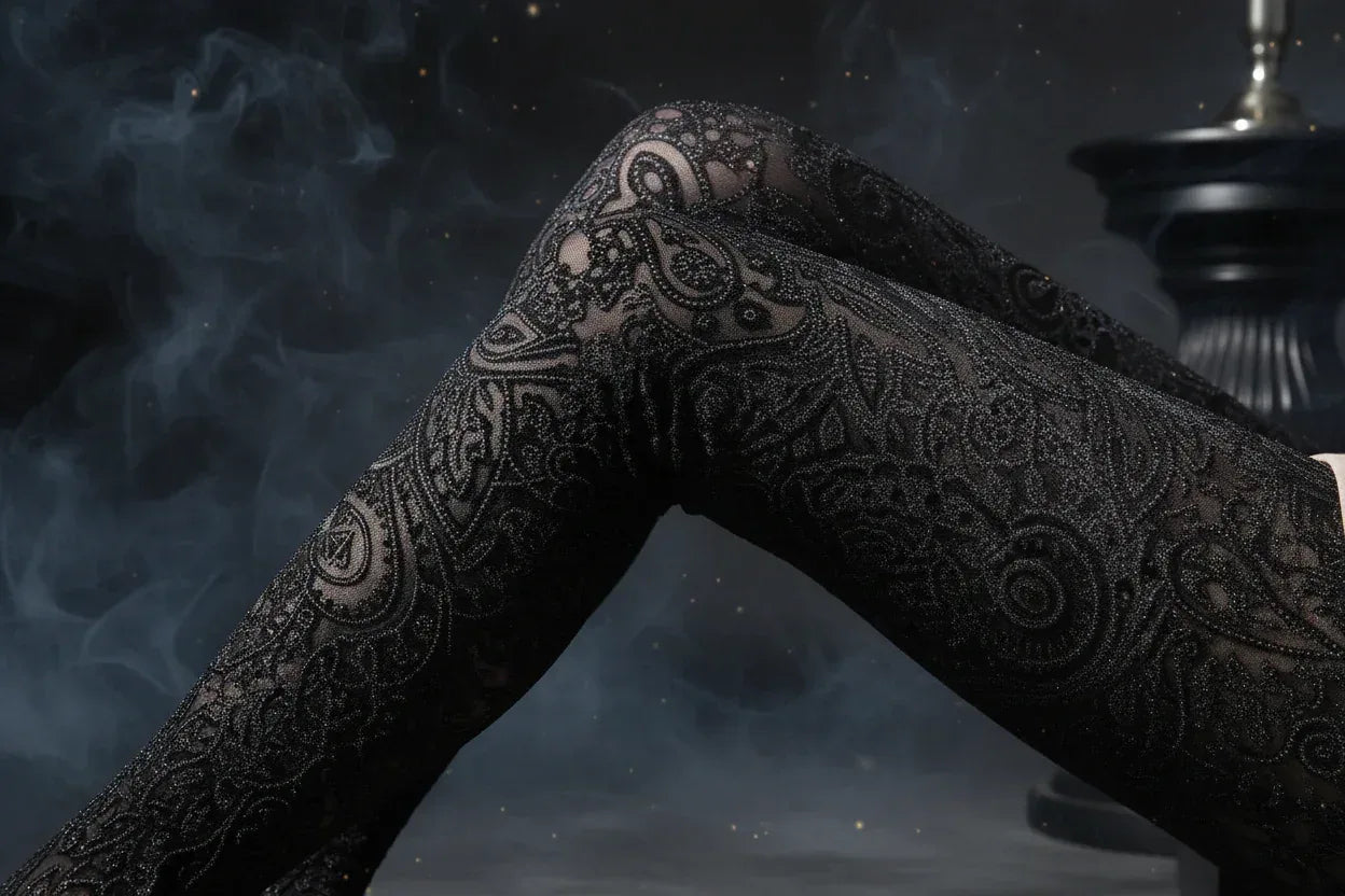 Lace Gothic Leggings - Sorceress Sanctuary Rose Red-Black