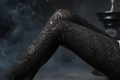 Lace Gothic Leggings - Sorceress Sanctuary Rose Red-Black