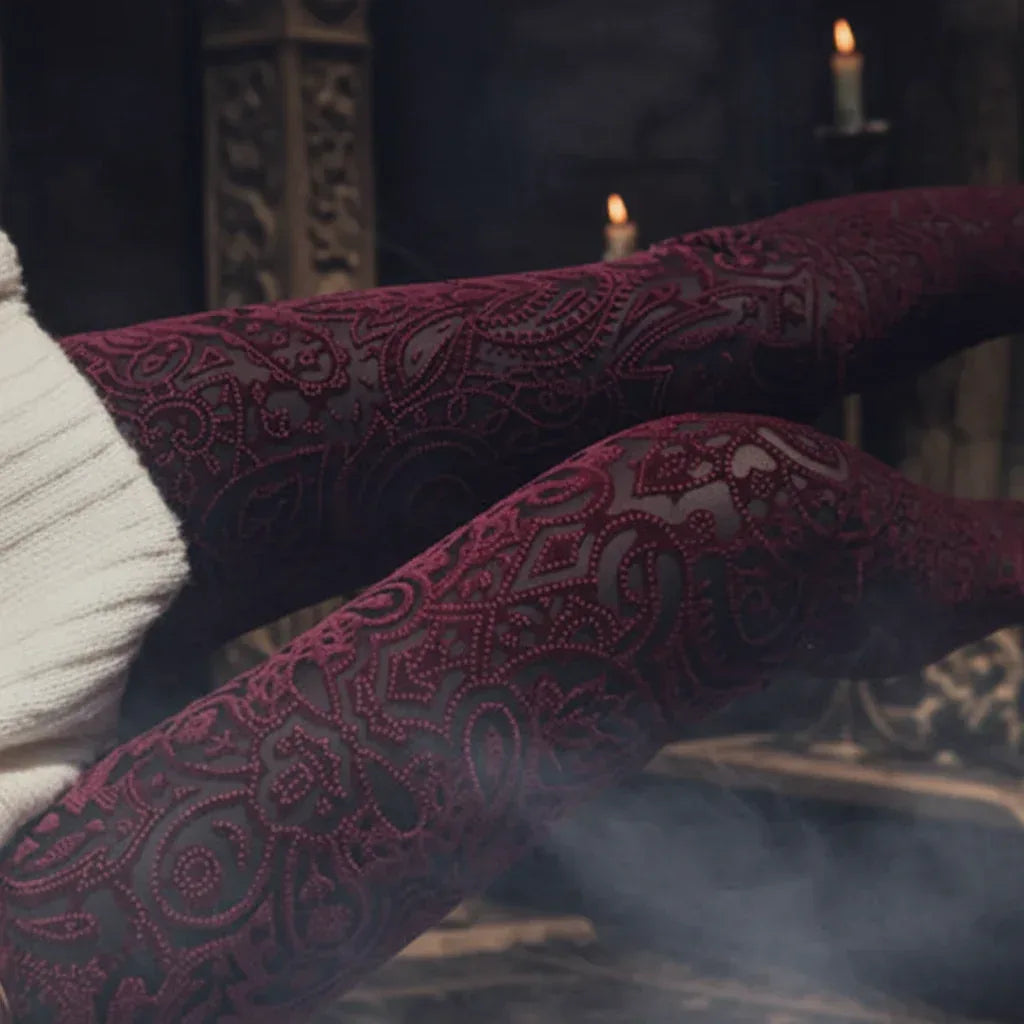 Lace Gothic Leggings - Sorceress Sanctuary Rose Red-Black