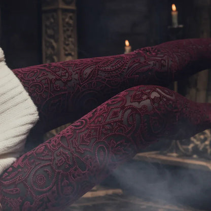 Lace Gothic Leggings - Sorceress Sanctuary Rose Red-Black