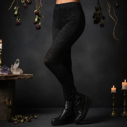 Lace Gothic Leggings - Sorceress Sanctuary Rose Red-Black