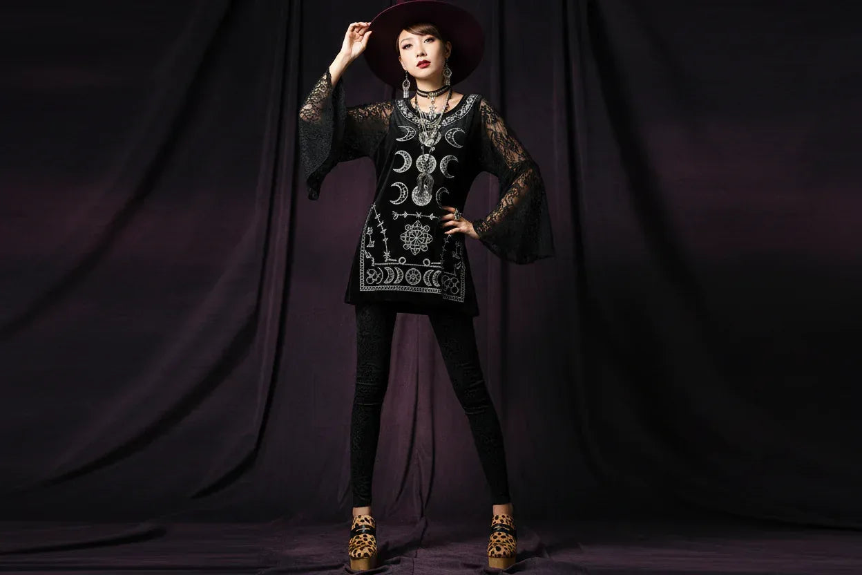 Lace Gothic Leggings - Sorceress Sanctuary Rose Red-Black