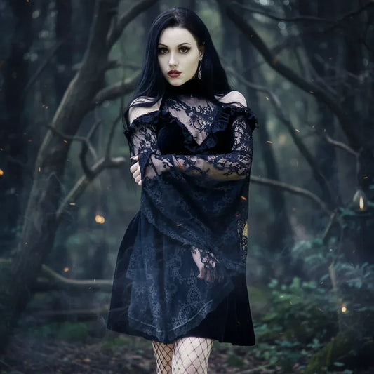 Lace Raglan Dress - Sorceress Sanctuary Black / S-Black / M-Black / L