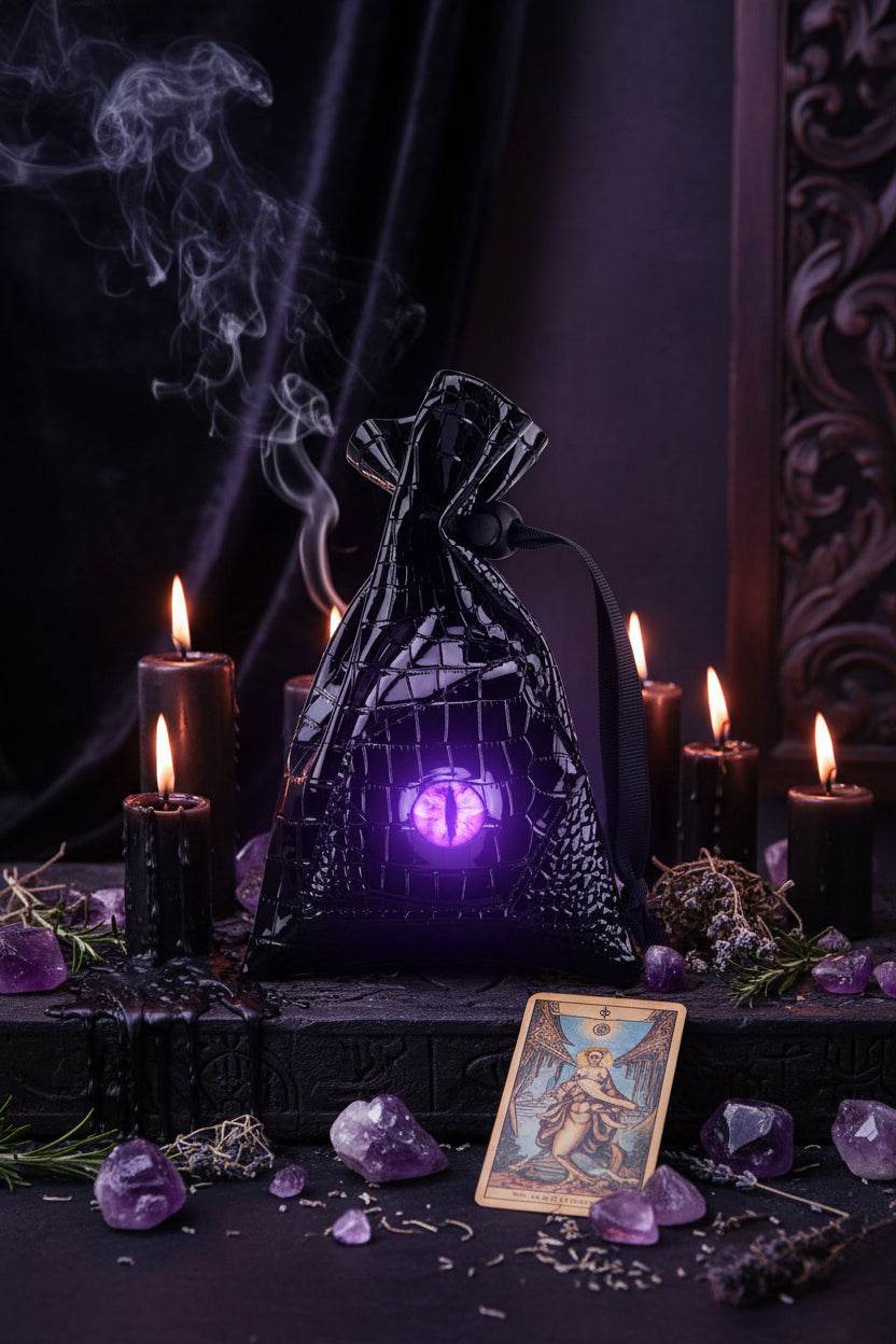 Dragon Eye Drawstring Leather DND Dice Storage Bag Sorceress Sanctuary