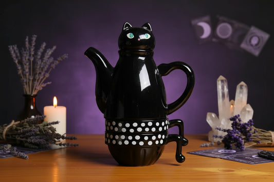 Ceramic Cup Set with Black and White Cat Design Sorceress Sanctuary