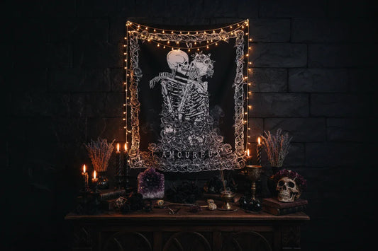 Lovers Skeleton Tapestry - Sorceress Sanctuary 78.7x59in