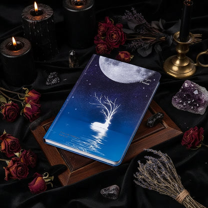 Luminous Journal - Sorceress Sanctuary Drinking water deer-Full Moon Fawn-Crescent Fawn-Roosting fawn