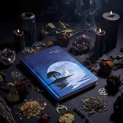 Luminous Journal - Sorceress Sanctuary Drinking water deer-Full Moon Fawn-Crescent Fawn-Roosting fawn