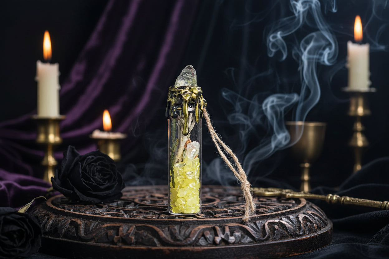 Magic Crystal Bottles - Sorceress Sanctuary Citrine-Amethyst-Lapis Lazuli-Strawberry Quartz-White Crystal