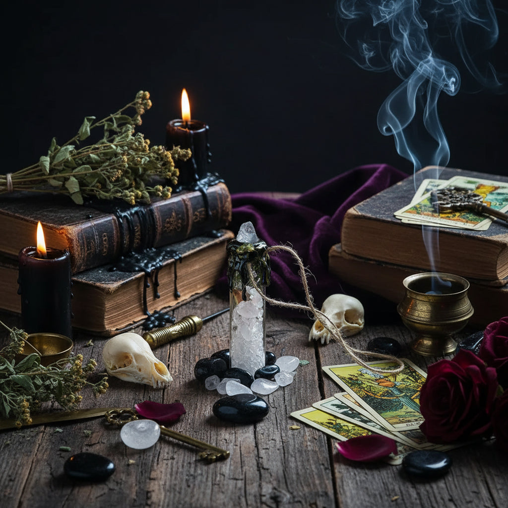 Magic Crystal Bottles - Sorceress Sanctuary Citrine-Amethyst-Lapis Lazuli-Strawberry Quartz-White Crystal