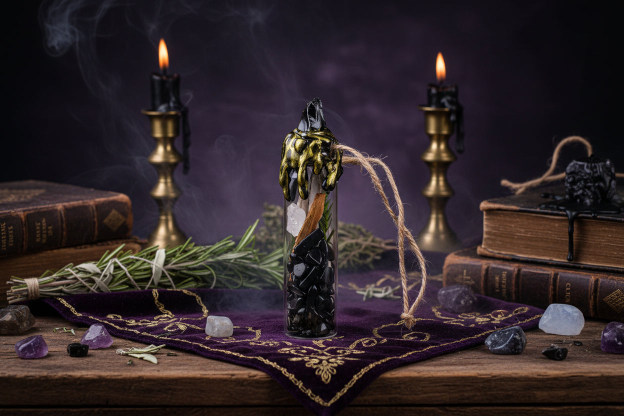 Magic Crystal Bottles - Sorceress Sanctuary Citrine-Amethyst-Lapis Lazuli-Strawberry Quartz-White Crystal