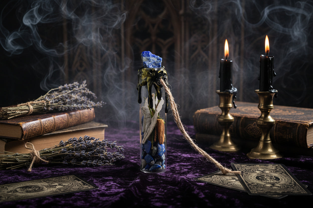 Magic Crystal Bottles - Sorceress Sanctuary Citrine-Amethyst-Lapis Lazuli-Strawberry Quartz-White Crystal