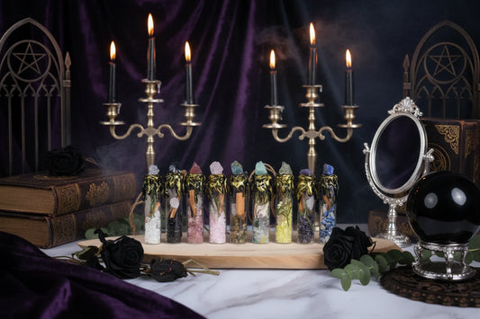 Magic Crystal Bottles - Sorceress Sanctuary Citrine-Amethyst-Lapis Lazuli-Strawberry Quartz-White Crystal