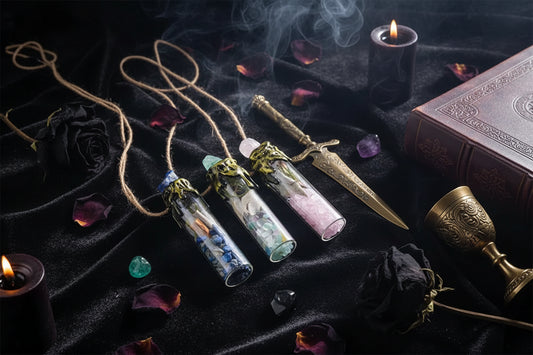 Magic Crystal Bottles - Sorceress Sanctuary Citrine-Amethyst-Lapis Lazuli-Strawberry Quartz-White Crystal