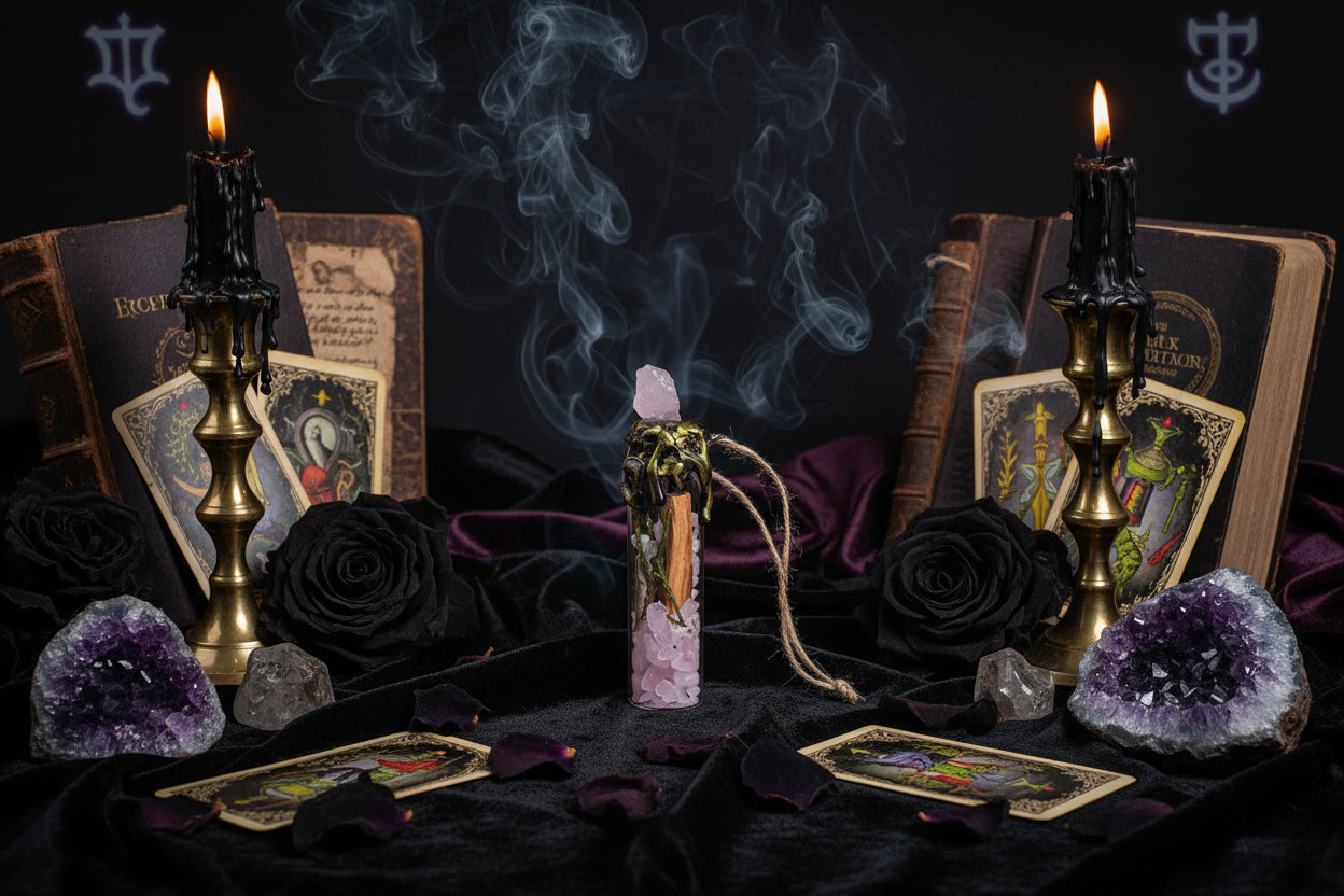 Magic Crystal Bottles - Sorceress Sanctuary Citrine-Amethyst-Lapis Lazuli-Strawberry Quartz-White Crystal