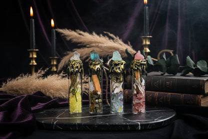 Magic Crystal Bottles - Sorceress Sanctuary Citrine-Amethyst-Lapis Lazuli-Strawberry Quartz-White Crystal