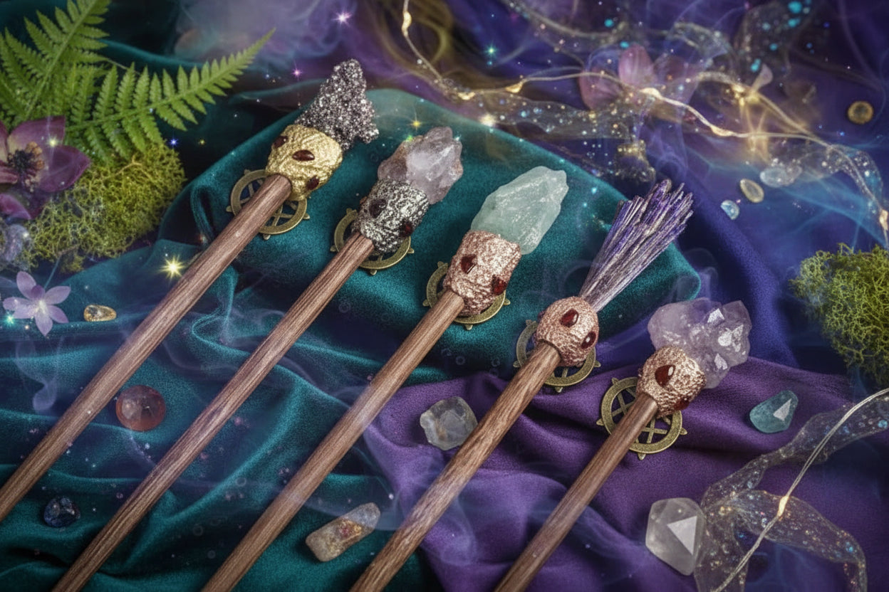 Magic Stone Wand - Sorceress Sanctuary Amethyst Column / Total Length 33to36cm-Floral Pine / Total Length 33to36cm-Green Fluorite / Total Length 33to36cm-Pyrrhotite / Total Length 33to36cm-Tourmaline Purple / Total Length 33to36cm
