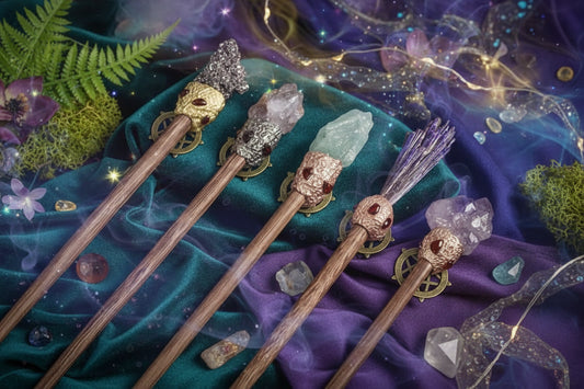 Magic Stone Wand - Sorceress Sanctuary Amethyst Column / Total Length 33to36cm-Floral Pine / Total Length 33to36cm-Green Fluorite / Total Length 33to36cm-Pyrrhotite / Total Length 33to36cm-Tourmaline Purple / Total Length 33to36cm